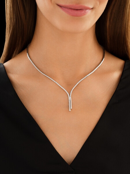 14 K Rhodium-Plated White Gold Necklace with Diamonds - 0,84 ct - fineness 14 K