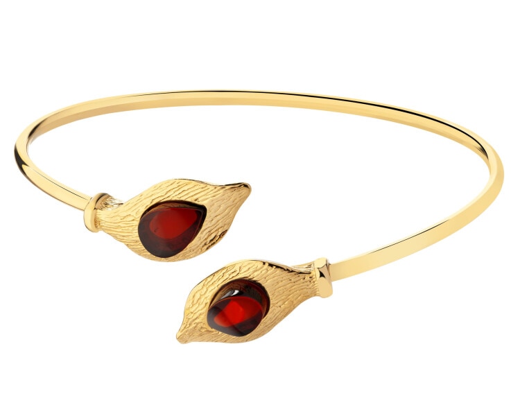 Gold-Plated Silver Rigid Bracelet with Amber