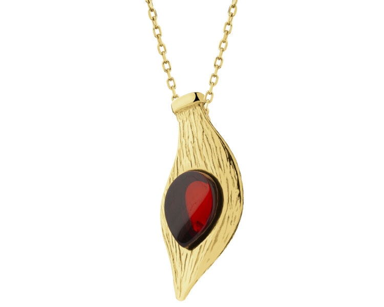 Gold-Plated Silver Pendant with Amber