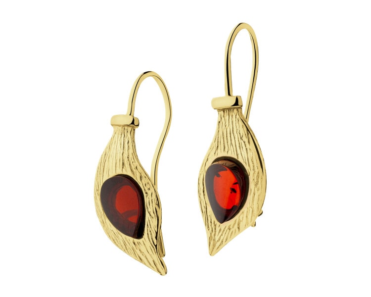 Gold-Plated Silver Dangling Earring with Amber