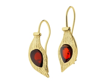 Gold-Plated Silver Dangling Earring with Amber