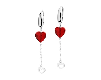 Rhodium Plated Silver Dangling Earring with Glass