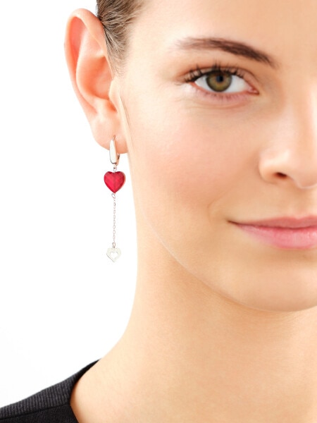 Rhodium Plated Silver Dangling Earring with Glass