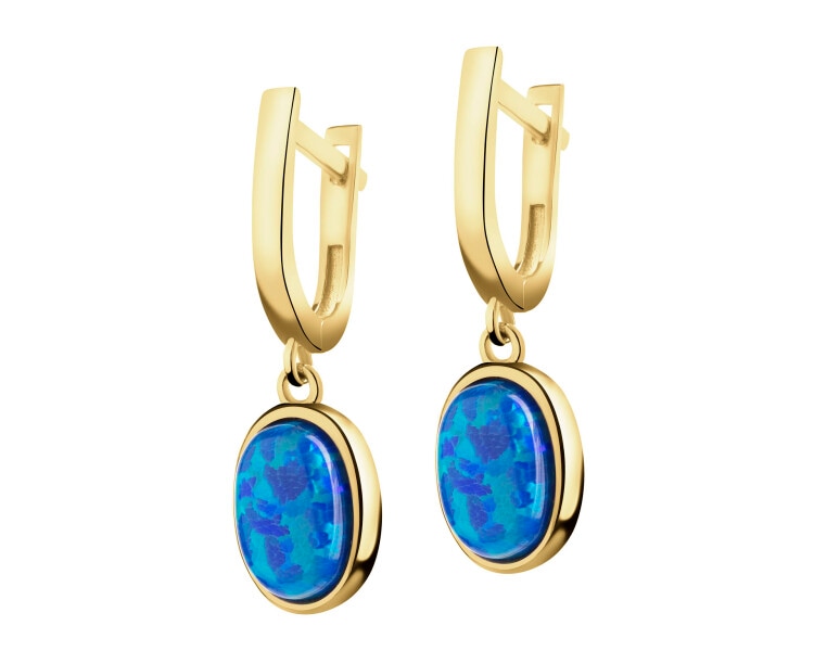 8 K Yellow Gold Dangling Earring with Opalite