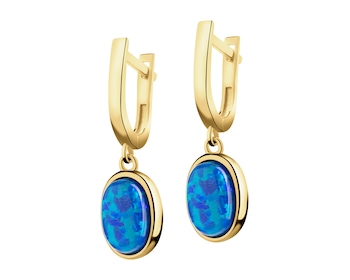 8 K Yellow Gold Dangling Earring with Opalite