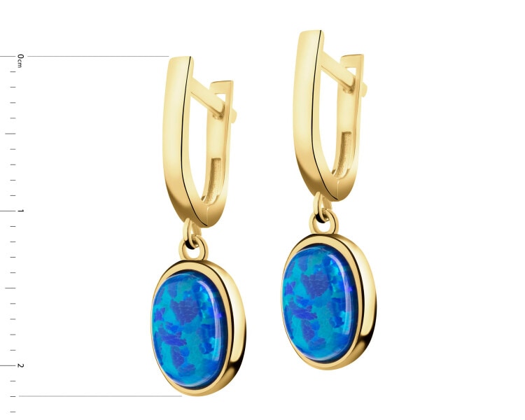 8 K Yellow Gold Dangling Earring with Opalite