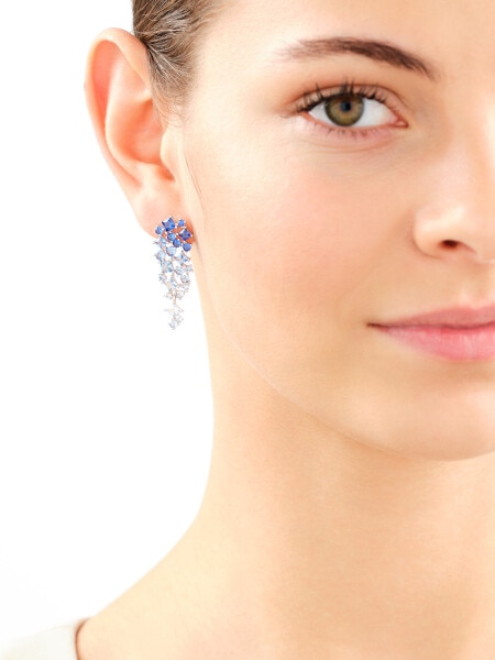 Rhodium Plated Silver Dangling Earring with Cubic Zirconia