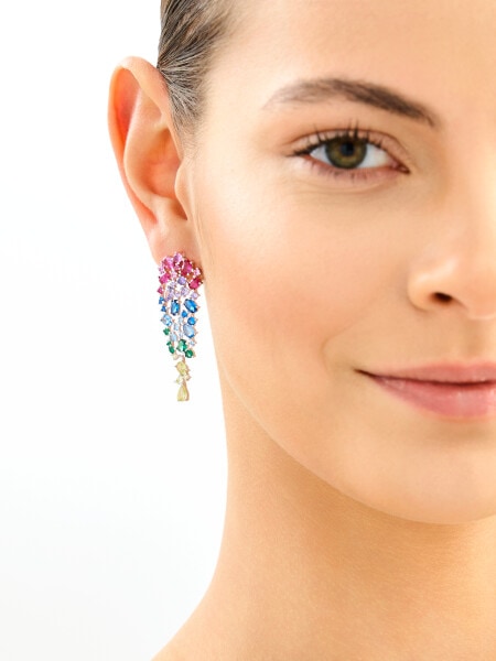 Rhodium Plated Silver Dangling Earring with Cubic Zirconia