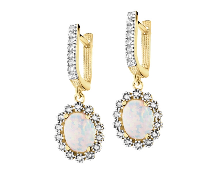 8 K Rhodium-Plated Yellow Gold Dangling Earring with Opalite