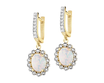 8 K Rhodium-Plated Yellow Gold Dangling Earring with Opalite