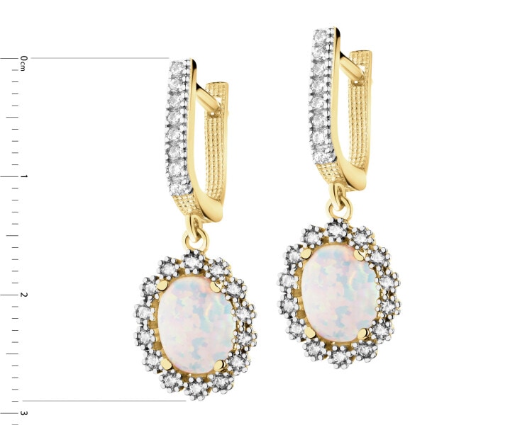 8 K Rhodium-Plated Yellow Gold Dangling Earring with Opalite