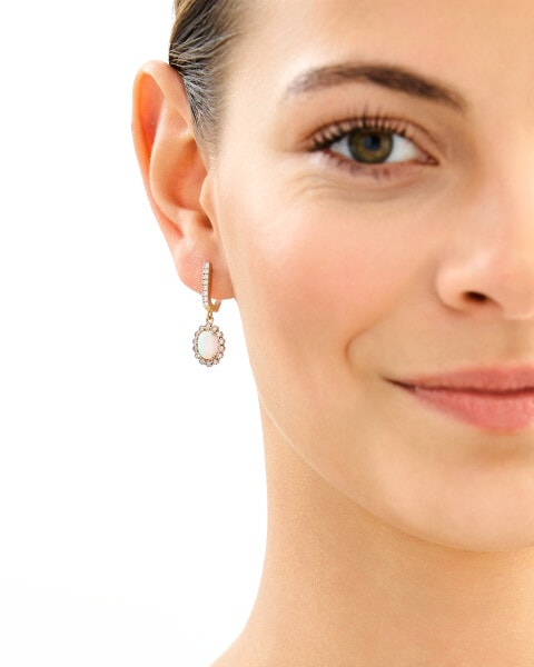 8 K Rhodium-Plated Yellow Gold Dangling Earring with Opalite