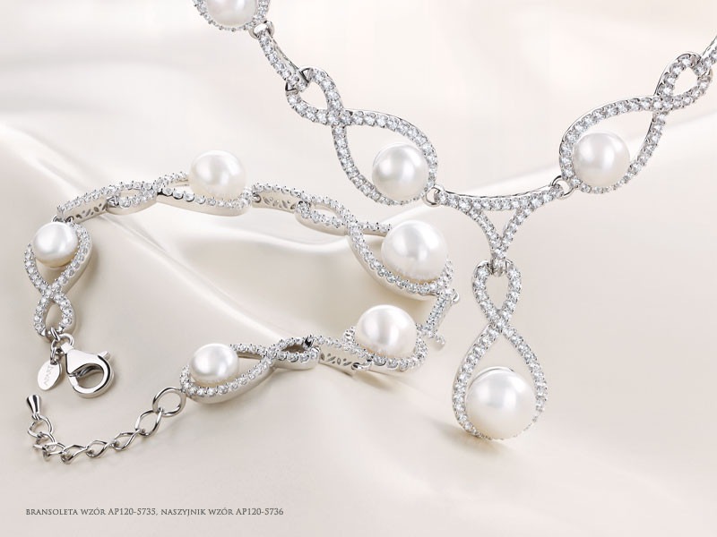 Bransoletka srebrna z perłami i cyrkoniami