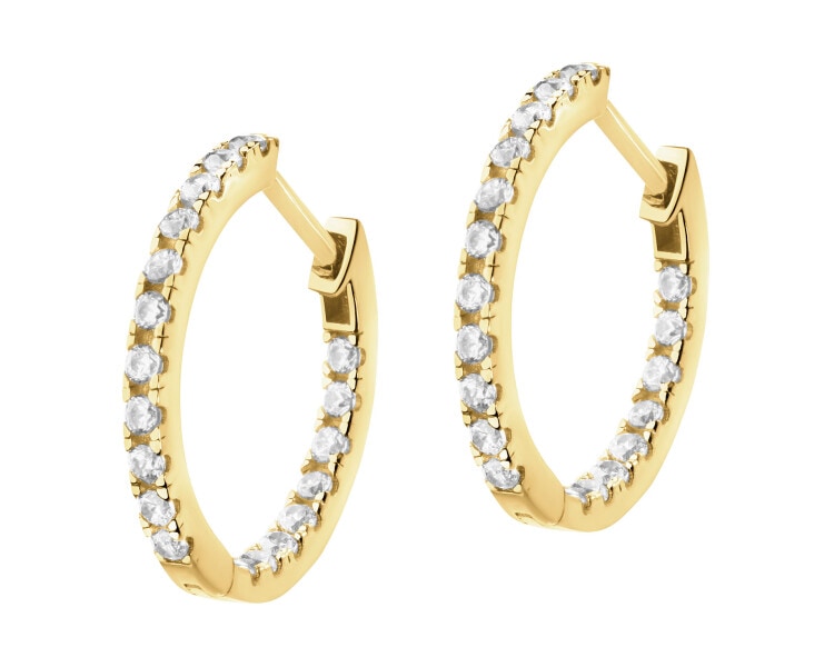 8 K Yellow Gold Hoop Earring with Cubic Zirconia