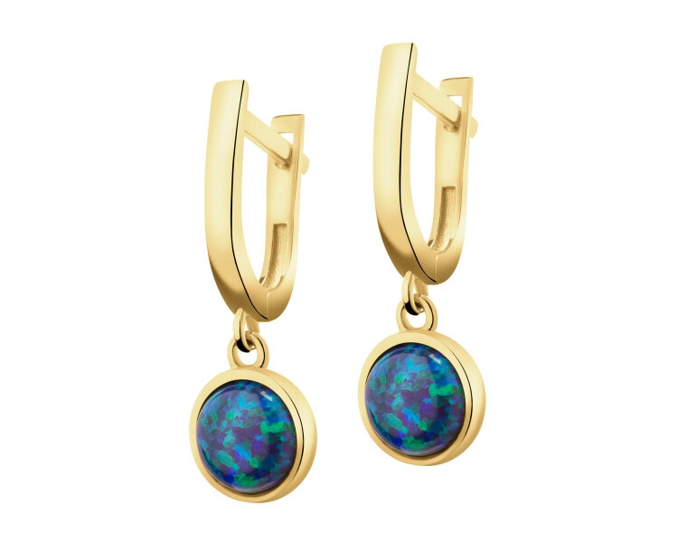 8 K Yellow Gold Dangling Earring with Opalite