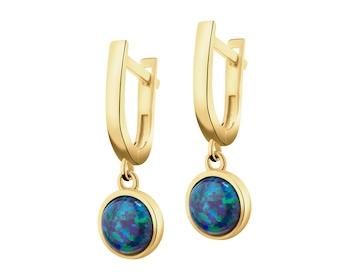 8 K Yellow Gold Dangling Earring with Opalite