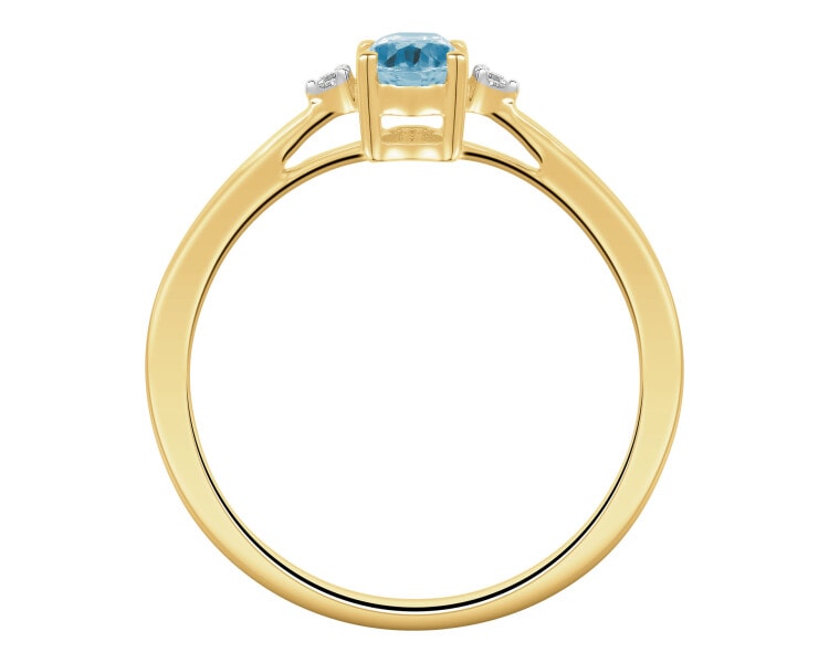 9 K Rhodium-Plated Yellow Gold Ring  - fineness 9 K