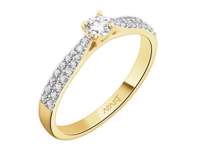 14 K Rhodium-Plated Yellow Gold Ring - 0,30 ct - fineness 14 K