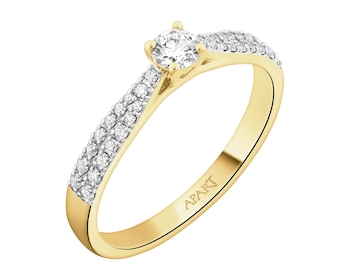 14 K Rhodium-Plated Yellow Gold Ring - 0,30 ct - fineness 14 K