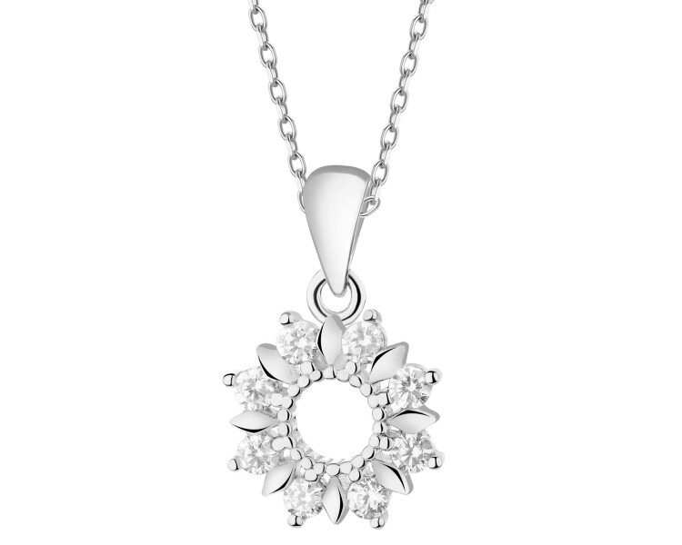 Rhodium Plated Silver Pendant with Cubic Zirconia