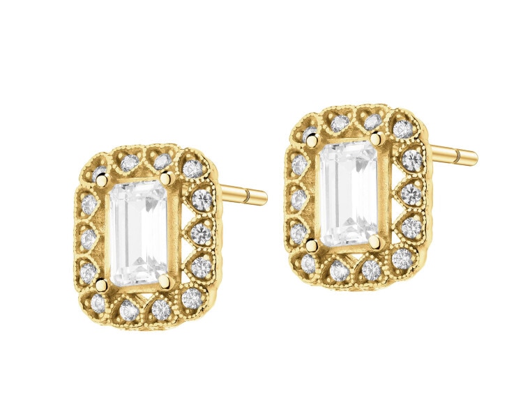 14 K Yellow Gold Earrings with Cubic Zirconia