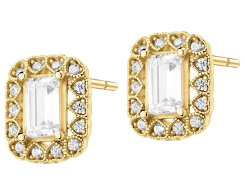 14 K Yellow Gold Earrings with Cubic Zirconia