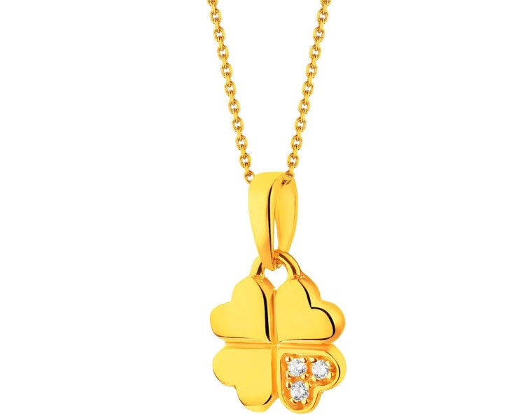 Yellow Gold Pendant with Cubic Zirconia  - Clover