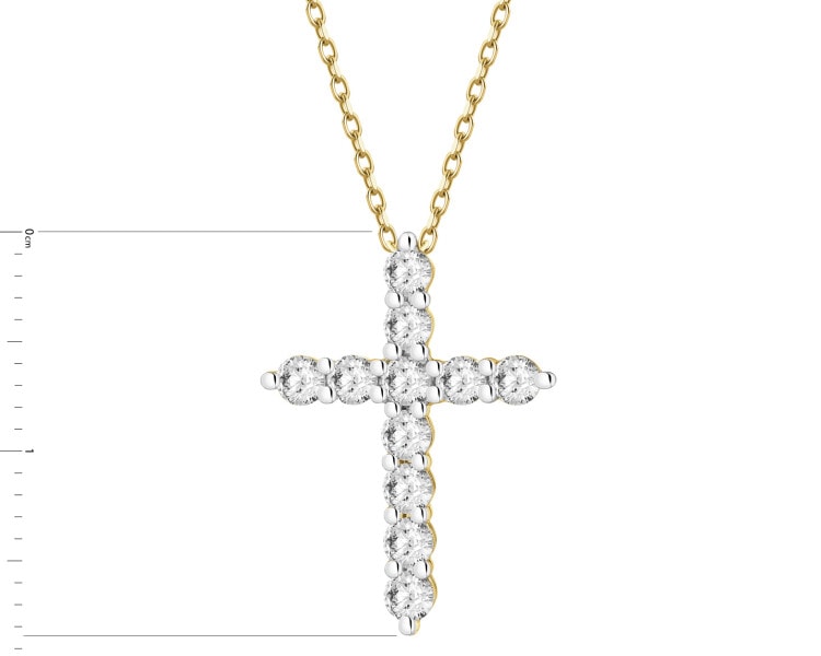 Naszyjnik z żółtego złota z brylantami laboratoryjnymi - krzyż - 0,50 ct - próba 585
