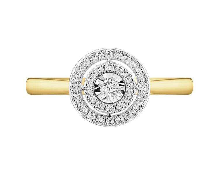 585 Yellow And White Gold Plated Ring with Diamonds - 0,20 ct - fineness 585