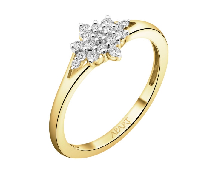 14 K Rhodium-Plated Yellow Gold Ring with Diamonds - 0,15 ct - fineness 14 K