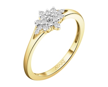 14 K Rhodium-Plated Yellow Gold Ring with Diamonds - 0,15 ct - fineness 14 K