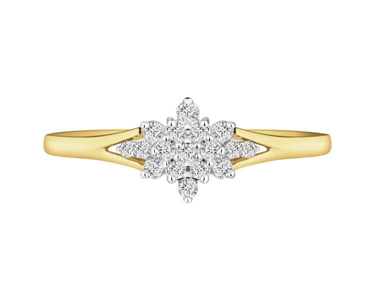 14 K Rhodium-Plated Yellow Gold Ring with Diamonds - 0,15 ct - fineness 14 K