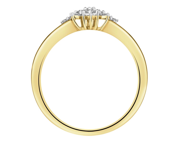 14 K Rhodium-Plated Yellow Gold Ring with Diamonds - 0,15 ct - fineness 14 K