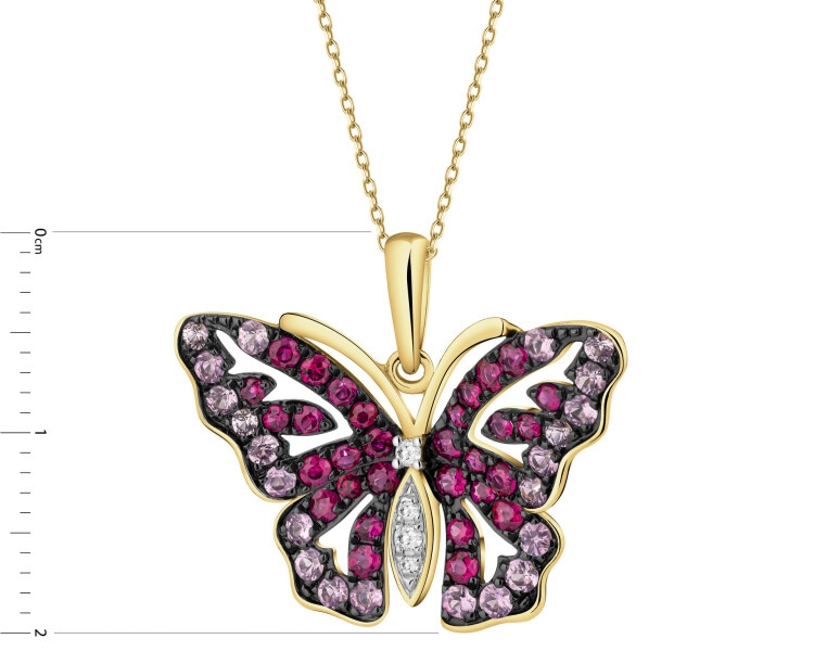 Zawieszka z żółtego złota z diamentami i kamieniami szlachetnymi - motyl - próba 585
