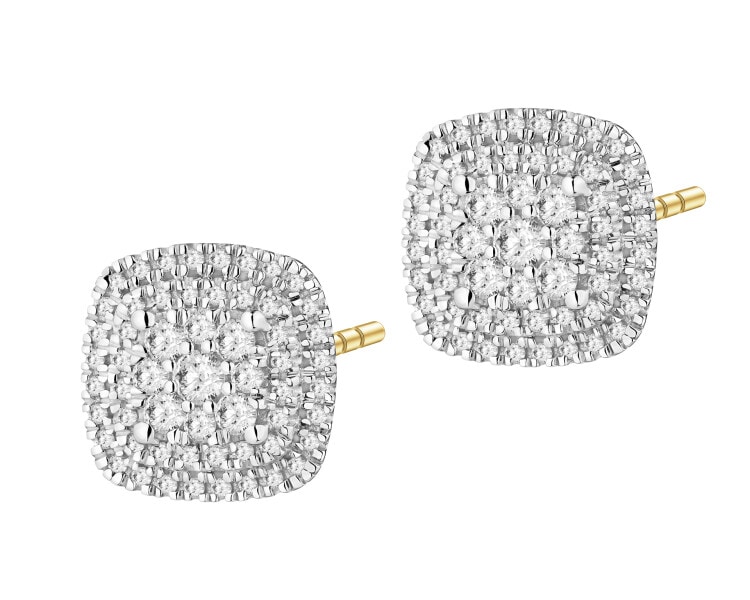 14 K Rhodium-Plated Yellow Gold Earrings with Diamonds - 0,34 ct - fineness 14 K