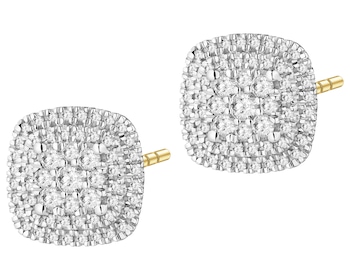 14 K Rhodium-Plated Yellow Gold Earrings with Diamonds - 0,34 ct - fineness 14 K