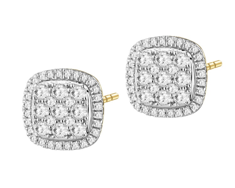 14 K Rhodium-Plated Yellow Gold Earrings with Diamonds - 0,60 ct - fineness 14 K