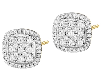 14 K Rhodium-Plated Yellow Gold Earrings with Diamonds - 0,60 ct - fineness 14 K