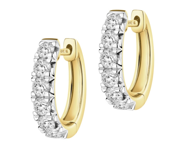 14 K Rhodium-Plated Yellow Gold Hoop Earring with Diamonds - 1,00 ct - fineness 14 K