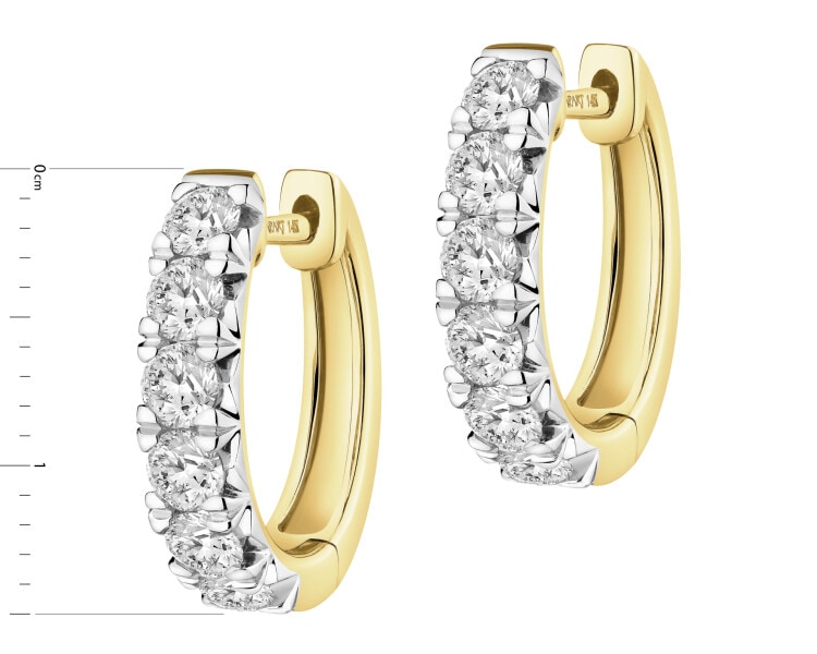 Kolczyki z żółtego złota z brylantami - koła - 1,00 ct - próba 585