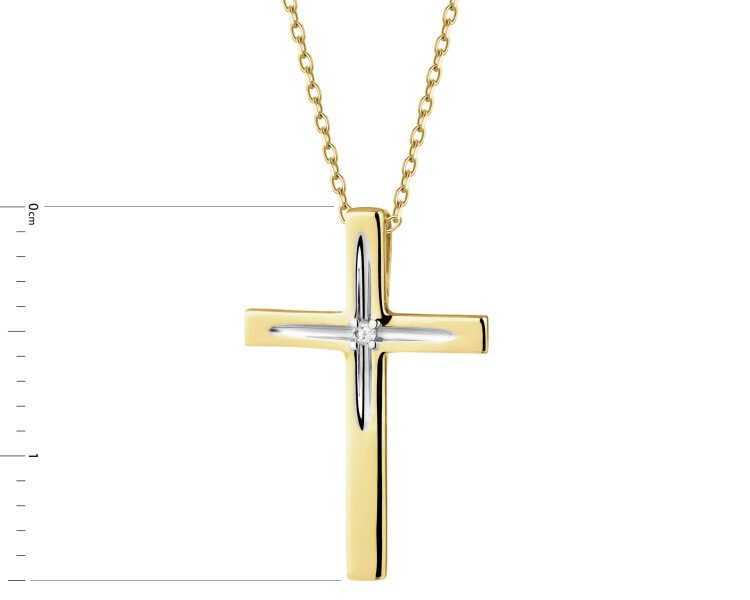 Zlatý přívěsek s diamantem - kříž - 0,004 ct - ryzost 585