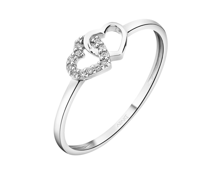 9 K Rhodium-Plated White Gold Ring with Diamonds - 0,02 ct - fineness 9 K