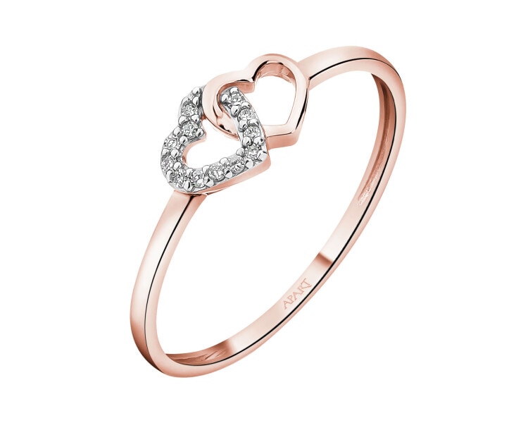 9 K Rhodium Plated Rose Gold Ring with Diamonds - 0,02 ct - fineness 9 K