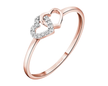 9 K Rhodium Plated Rose Gold Ring with Diamonds - 0,02 ct - fineness 9 K