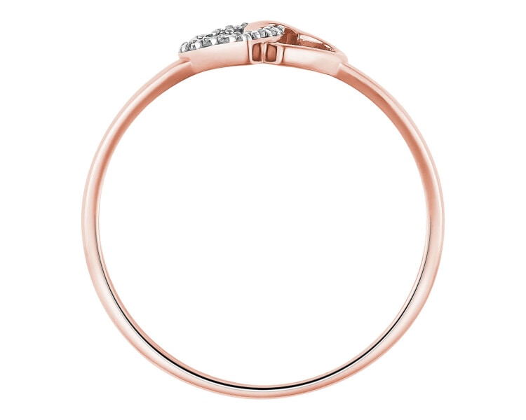 9 K Rhodium Plated Rose Gold Ring with Diamonds - 0,02 ct - fineness 9 K