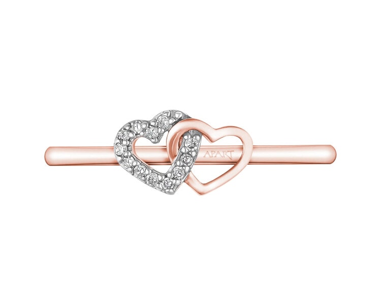 9 K Rhodium Plated Rose Gold Ring with Diamonds - 0,02 ct - fineness 9 K