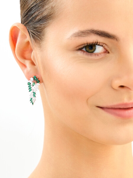 Rhodium Plated Silver Dangling Earring with Cubic Zirconia