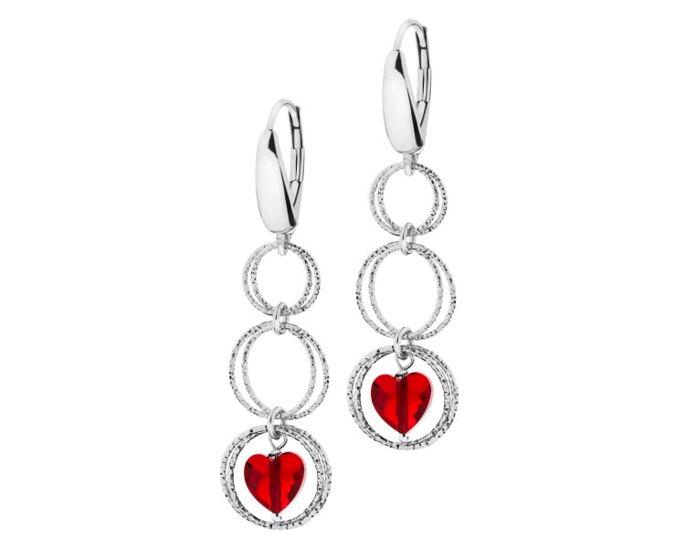 Rhodium Plated Silver Dangling Earring with Glass