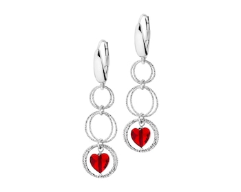 Rhodium Plated Silver Dangling Earring with Glass