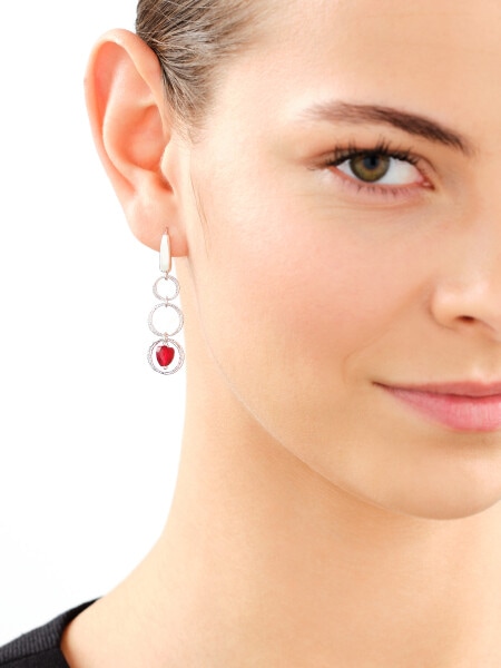 Rhodium Plated Silver Dangling Earring with Glass